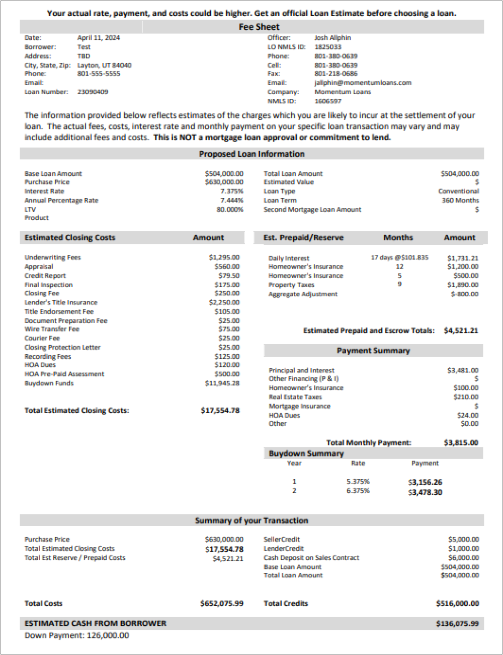 LendrTech Closing Cost Templates